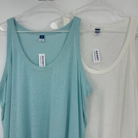 Old Navy tank tops bundle (2) linen blend blue white scoop neck XXL tall NEW - Picture 2 of 9